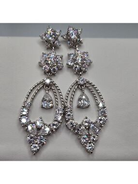 Bridal Crystal Rhinestone Chandelier Earrings Wedding Silver Tone 2.25''